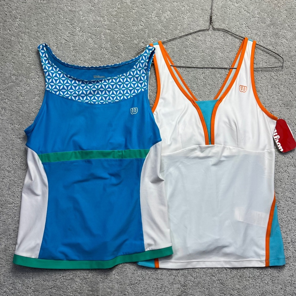 Wilson Total Control Tank Top Womens Medium (Lot of 2) White Blue Athletic